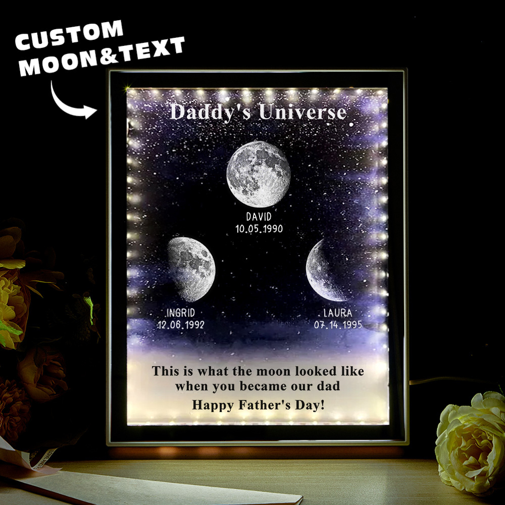Starry Night Customize Birth Moon Phase Mirror Light Box Father's Day Gifts Daddy's Universe - soufeelau
