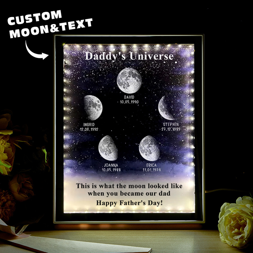 Starry Night Customize Birth Moon Phase Mirror Light Box Father's Day Gifts Daddy's Universe - soufeelau
