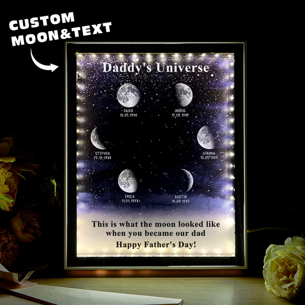 Starry Night Customize Birth Moon Phase Mirror Light Box Father's Day Gifts Daddy's Universe - soufeelau