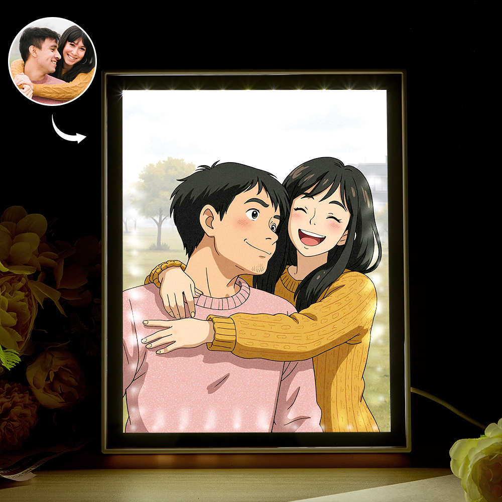 Personalized Mirror Night Light Custom Photo Gibli Style Couple Gifts - soufeelau