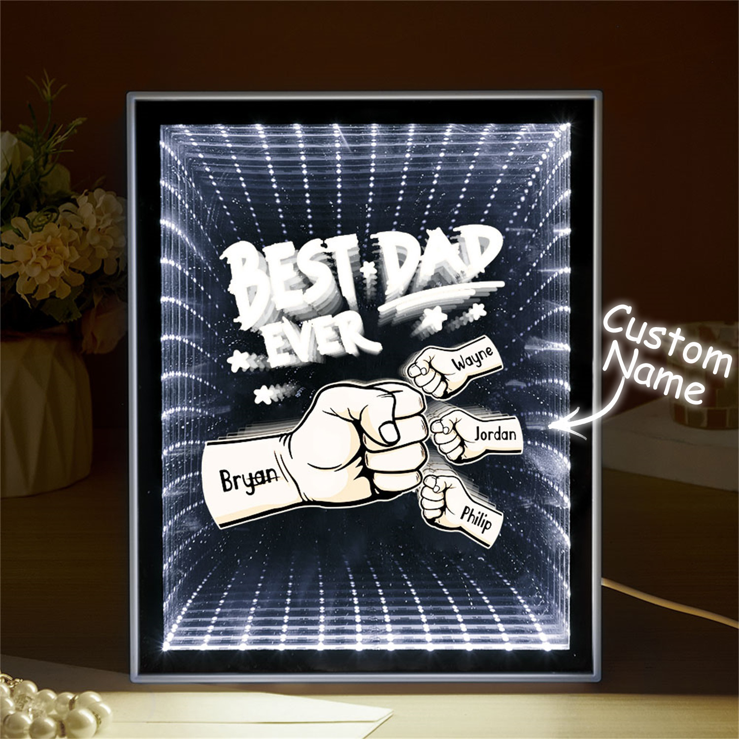 Fist Mirror Light Personalized Night Light Custom Kids Names Father's Day Gifts - soufeelau