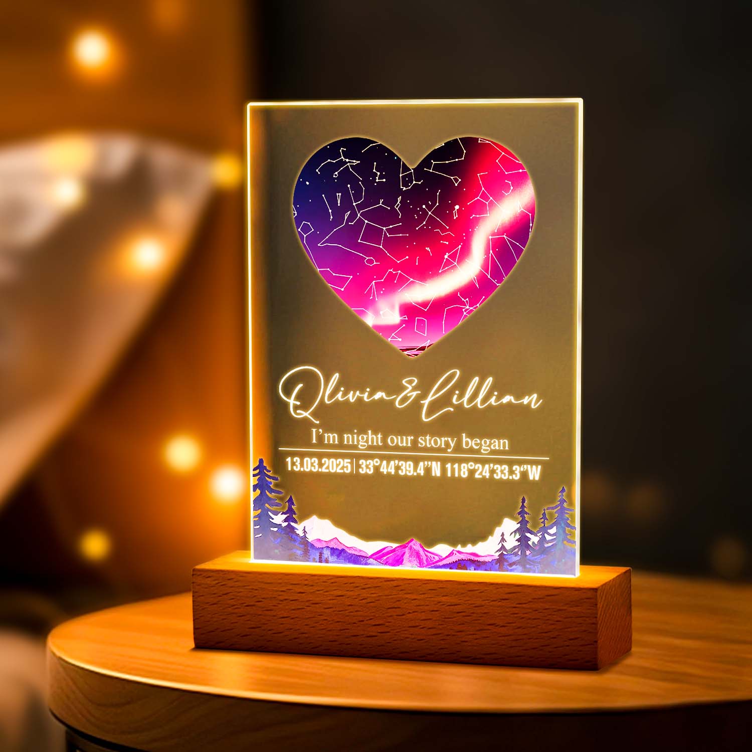 Custom Star Map Night Light Acrylic Lamp with Date Text and Wooden Base Home Decor for Valentine’s Day Anniversary Gift for Couples - soufeelau