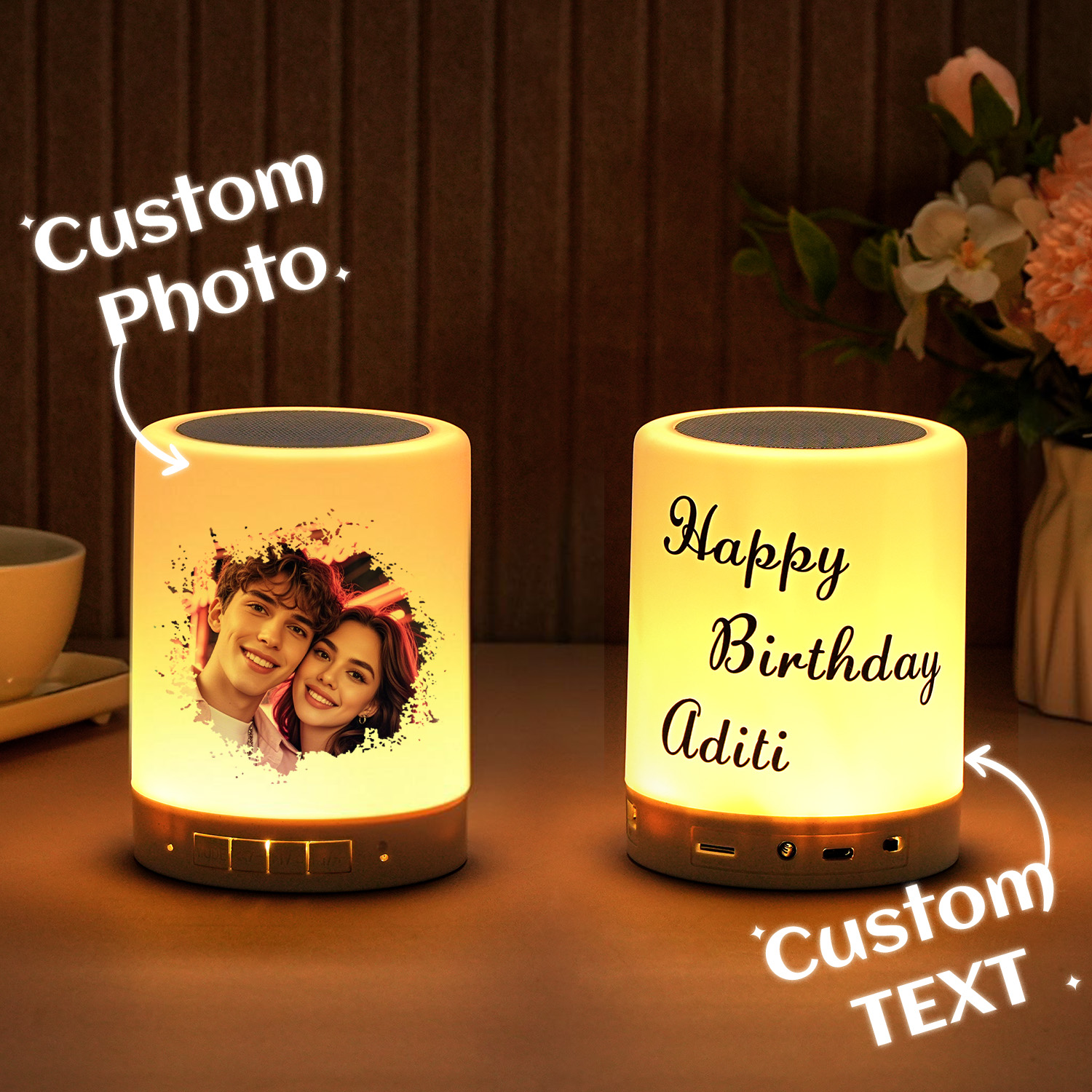 Personalised Bluetooth Speaker Night Light Custom Photo and Text Best Gifts for Her - soufeelau