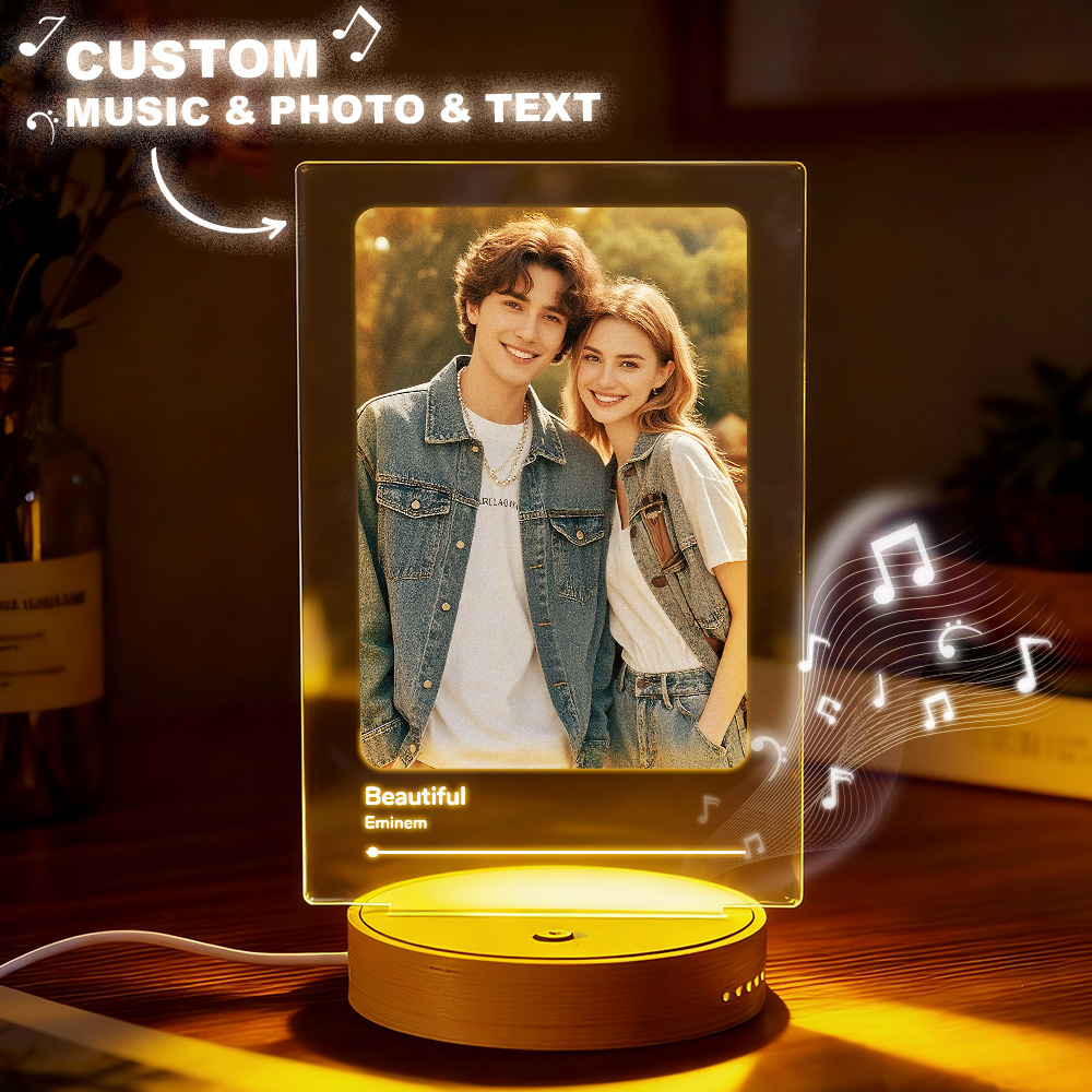 Custom One-Click Play Music Plaque LED Night Light with Speaker Can Play Without a Phone - soufeelau