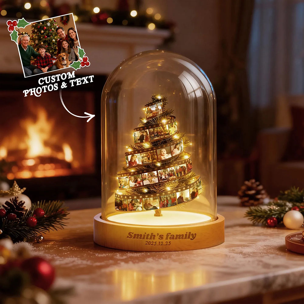 Custom Photo Film Christmas Tree Night Light Personalized Family Lamp Keepsake with Engraved Base Christmas Gift
