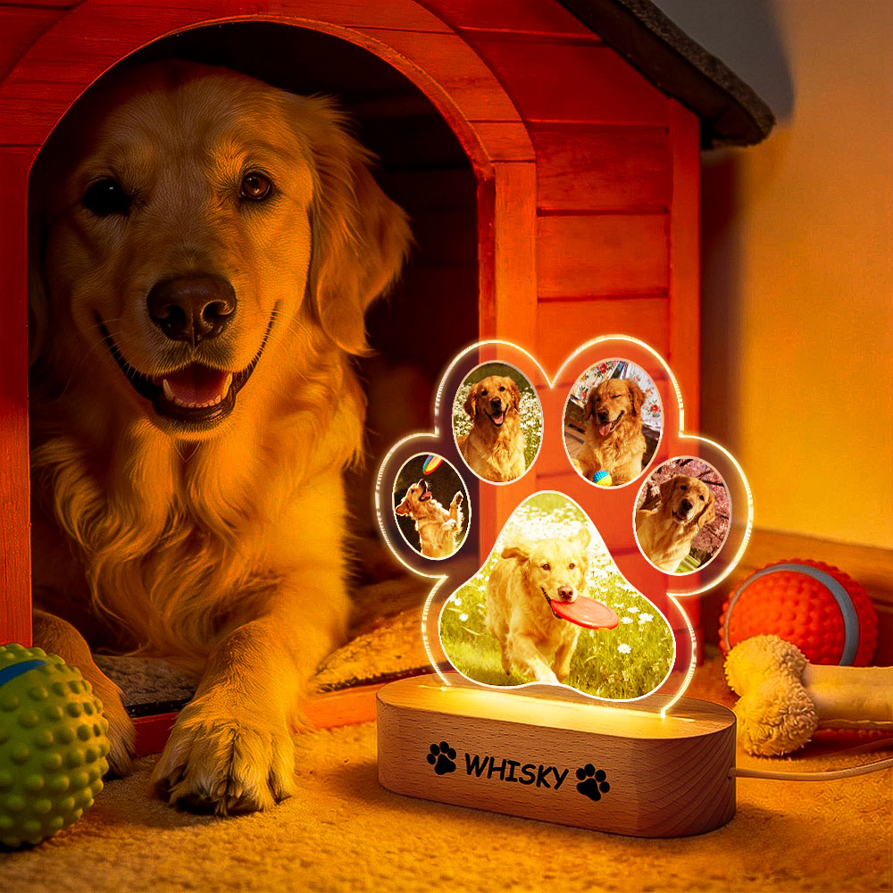 Custom Pet Photo Paw-Shaped Night Light Personalized Engraved Pet Name Night Light Perfect Gift for Pet Lovers - soufeelau