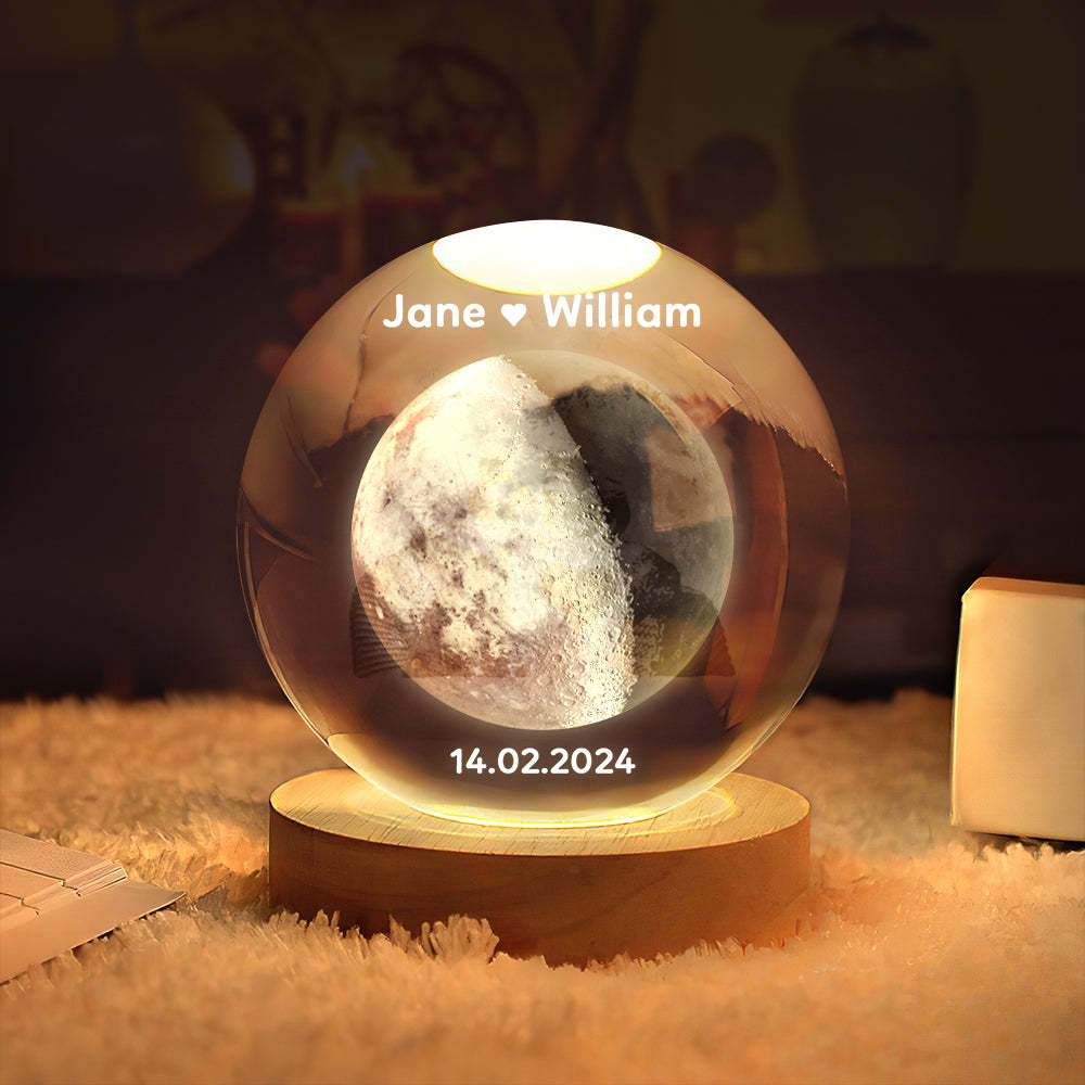 Personalized 2D Moon Phase Crystal Ball Night Light Unique Valentine's Day Gifts - soufeelau