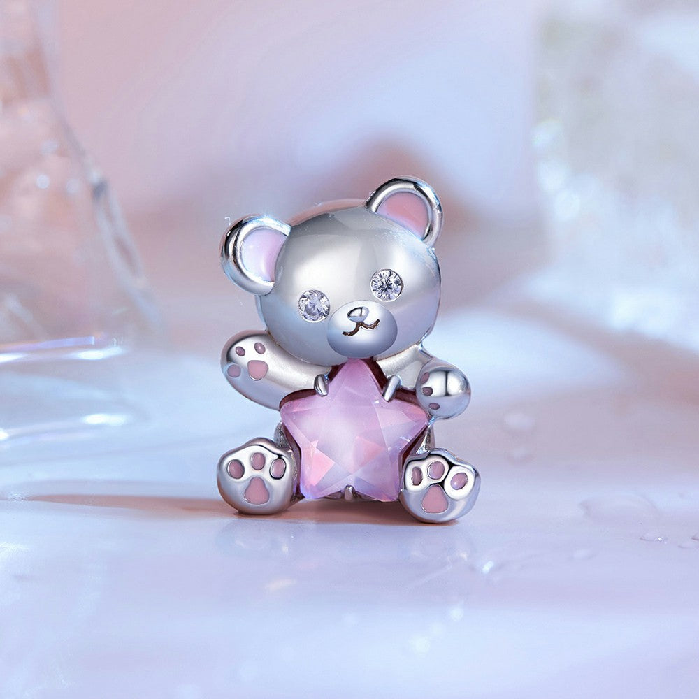 pink star bear charm 925 sterling silver xs1953