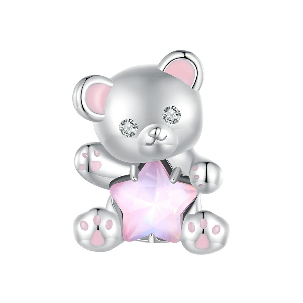 pink star bear charm 925 sterling silver xs1953