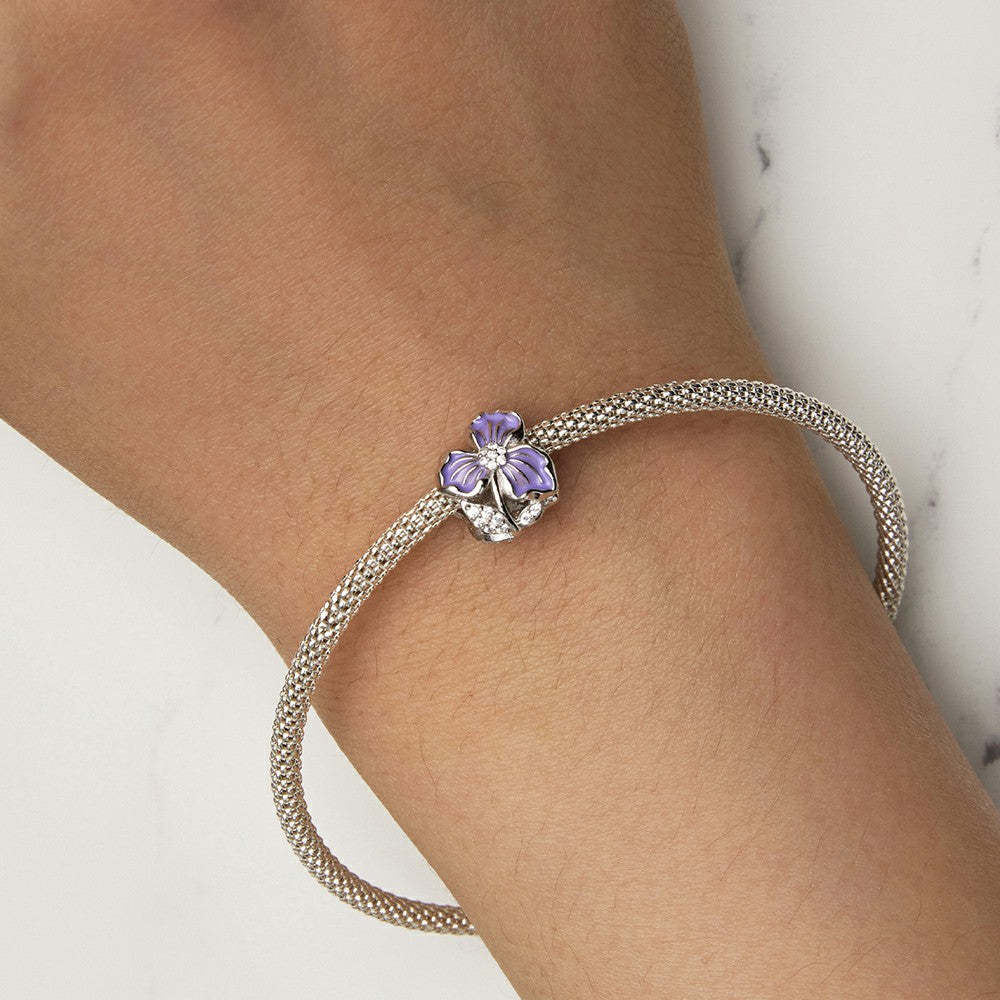 purple flower charm 925 sterling silver xs1973