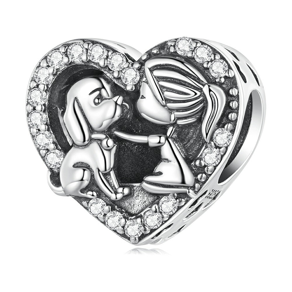 girl and pet charm 925 sterling silver xs2009