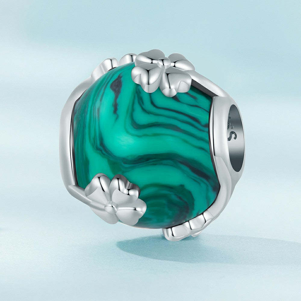 four leaf clover malachite green charm 925 sterling silver xs2075