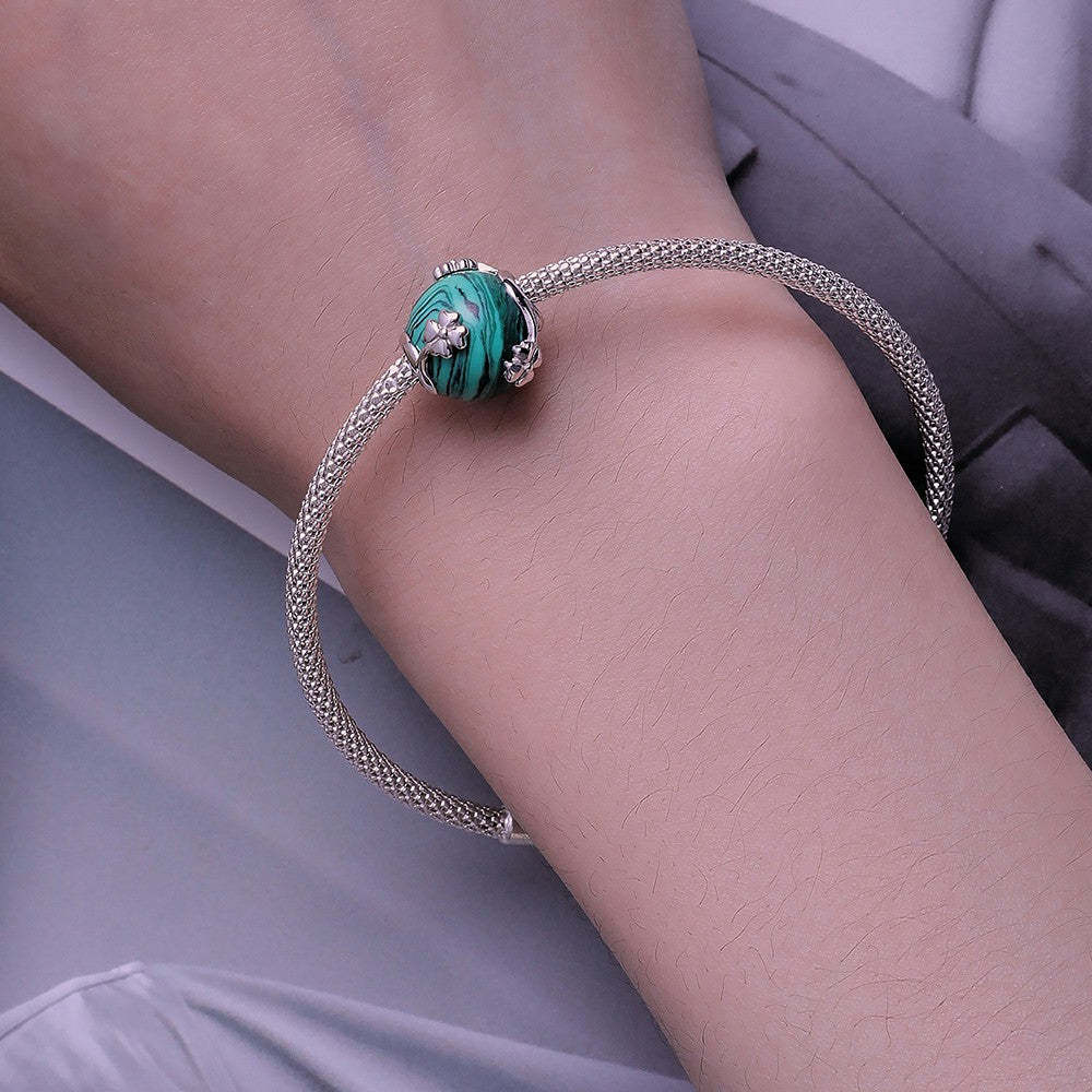 four leaf clover malachite green charm 925 sterling silver xs2075