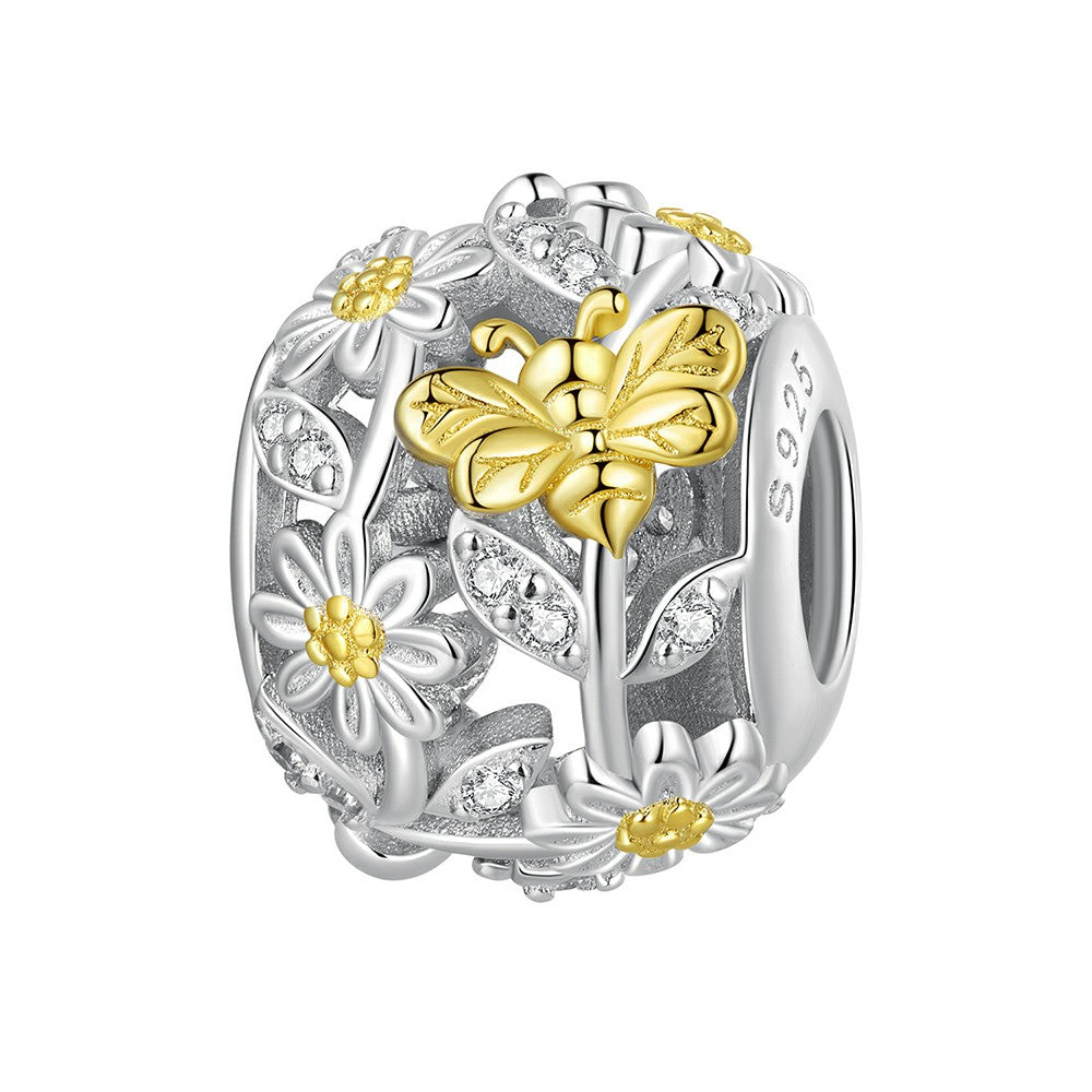 daisy bee yellow pattern charm 925 sterling silver xs2079
