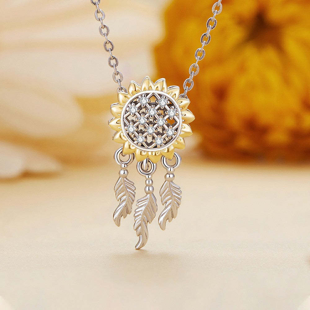 sunflower dream catcher yellow pattern charm 925 sterling silver xs2080