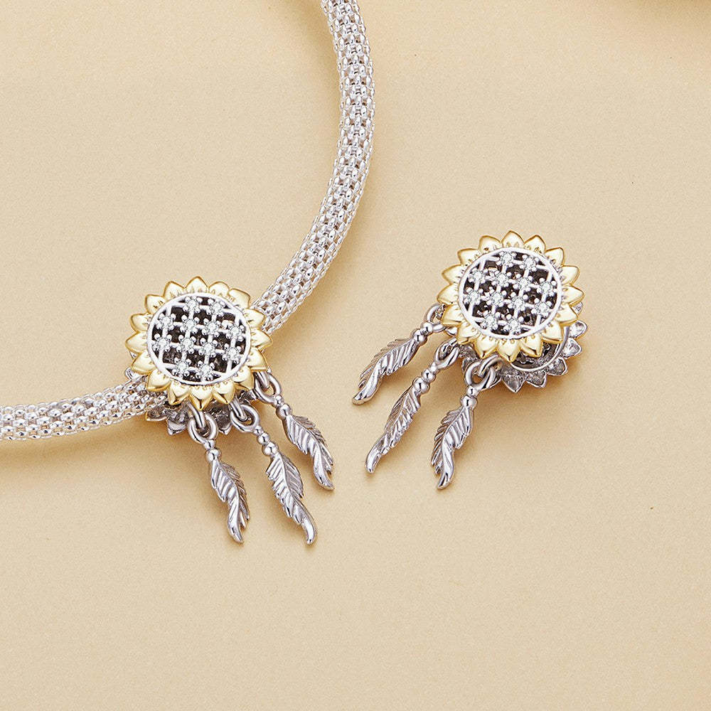 sunflower dream catcher yellow pattern charm 925 sterling silver xs2080