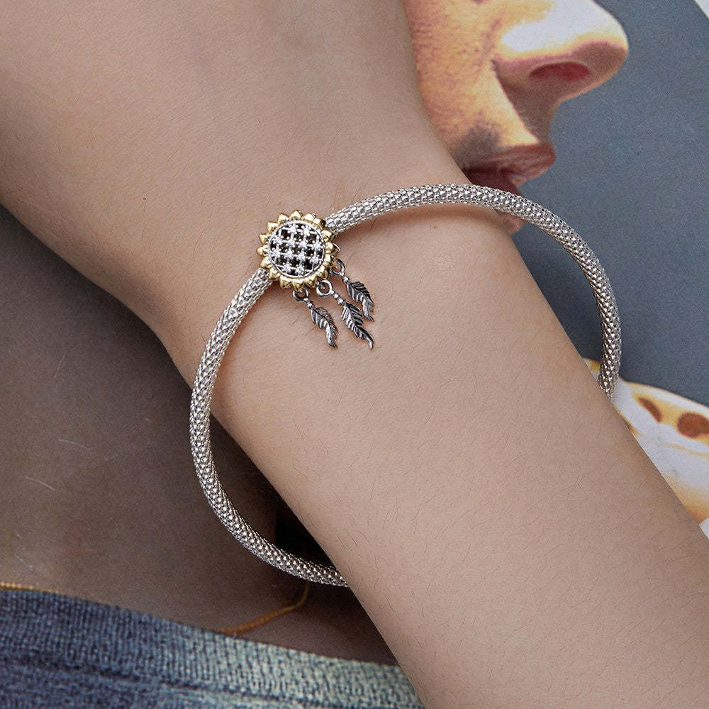 sunflower dream catcher yellow pattern charm 925 sterling silver xs2080