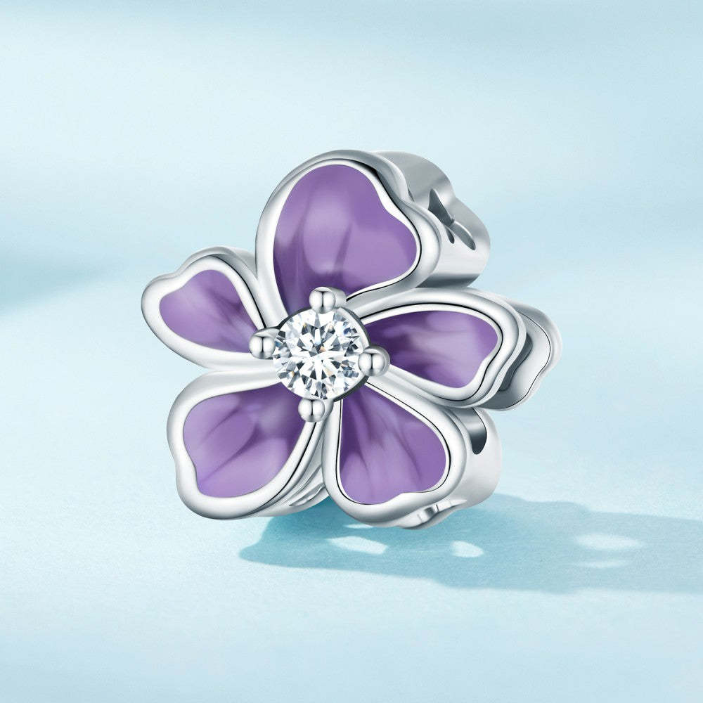 purple flower white zircon charm 925 sterling silver xs2102