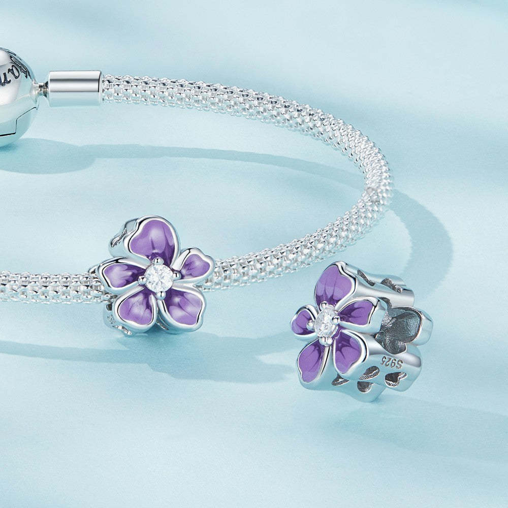 purple flower white zircon charm 925 sterling silver xs2102