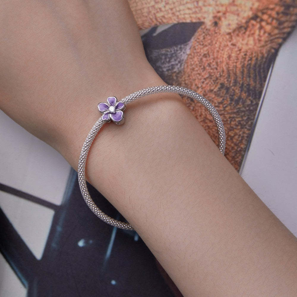 purple flower white zircon charm 925 sterling silver xs2102