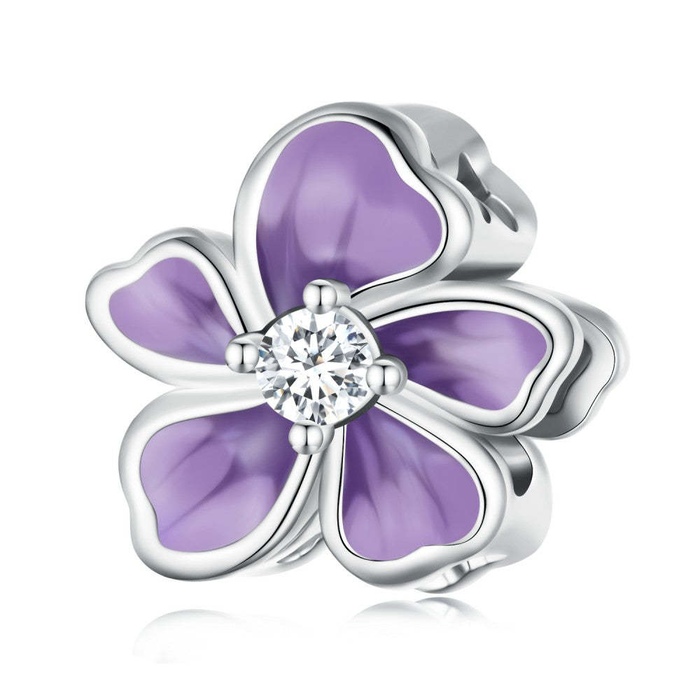 purple flower white zircon charm 925 sterling silver xs2102