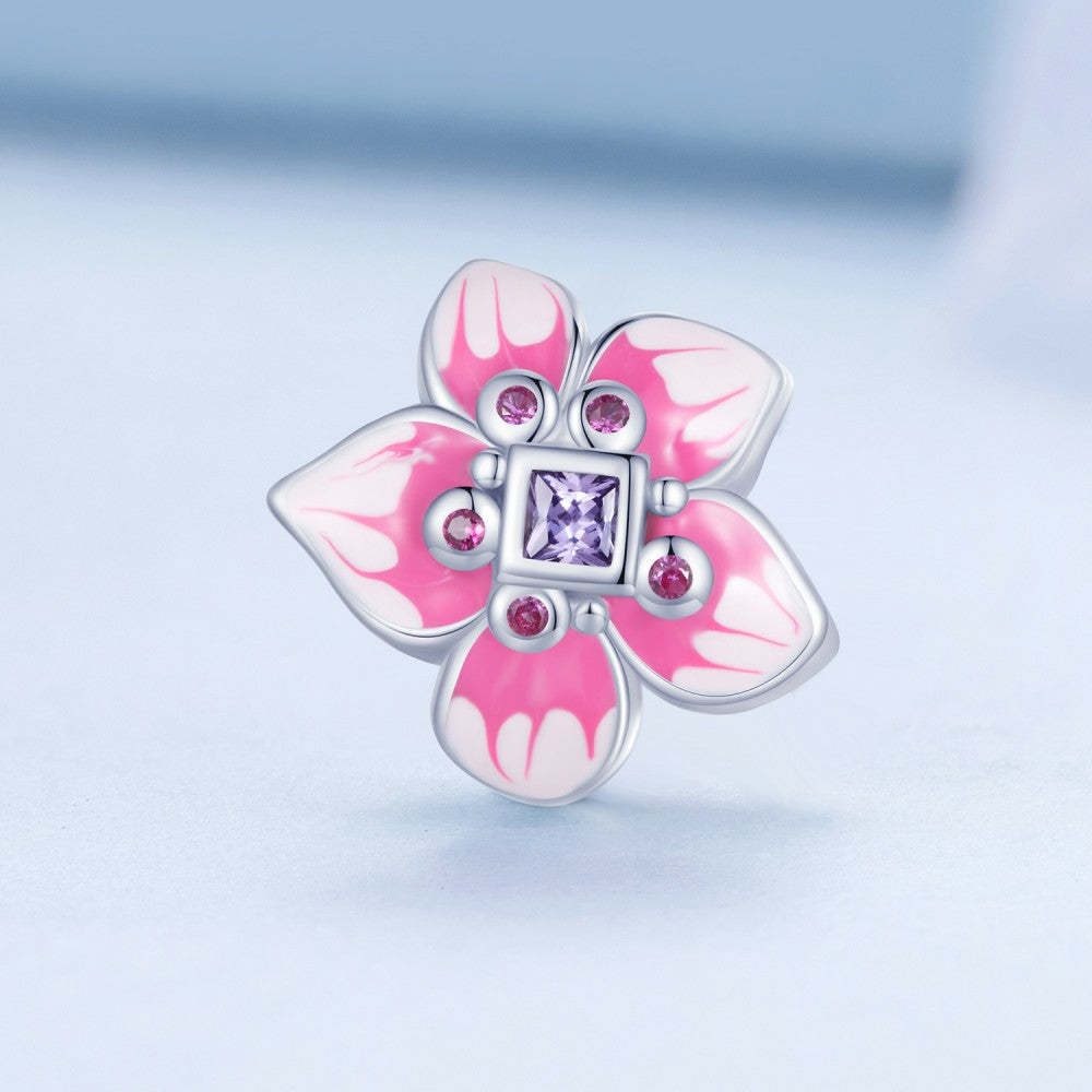 pink flower purple zircon charm 925 sterling silver xs2107