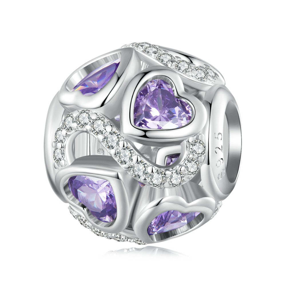 infinite love purple zircon spherical charm 925 sterling silver xs2114