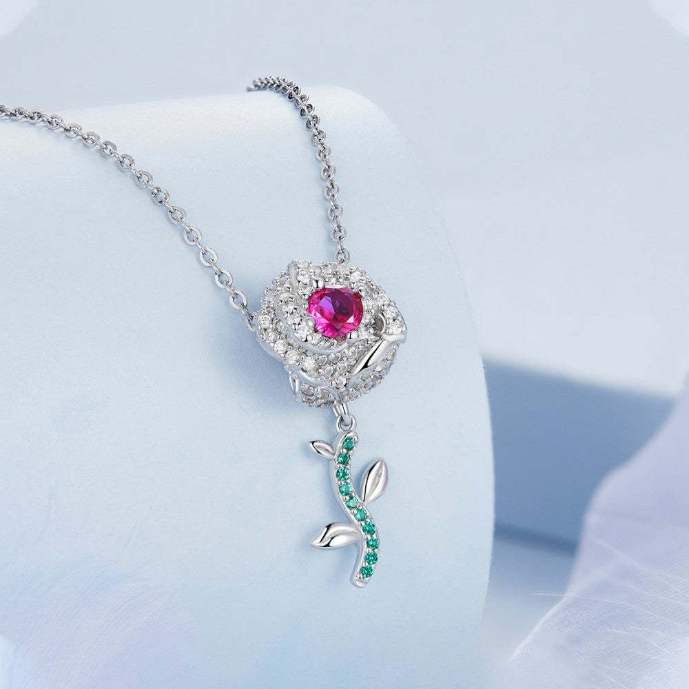 roses pink and green zircon charm 925 sterling silver xs2134