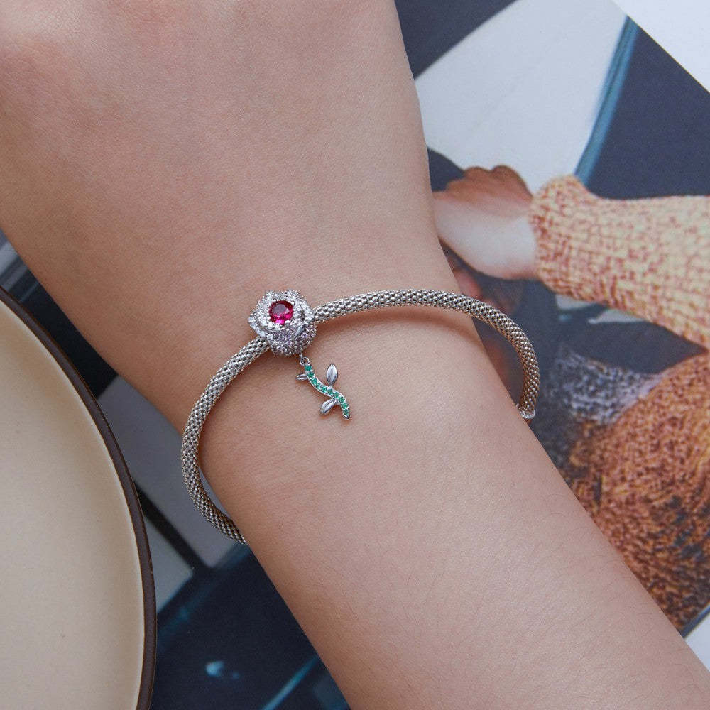roses pink and green zircon charm 925 sterling silver xs2134