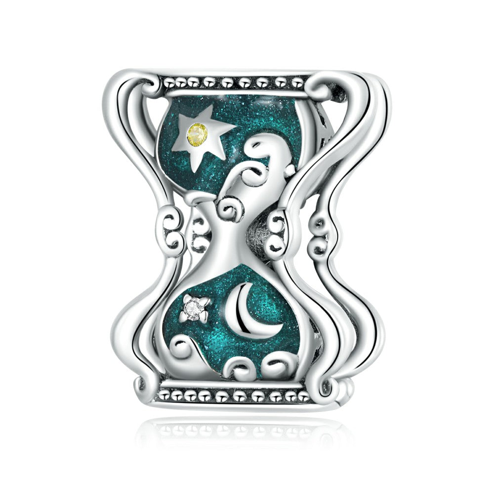 Sun and Moon Hourglass Charm Silver