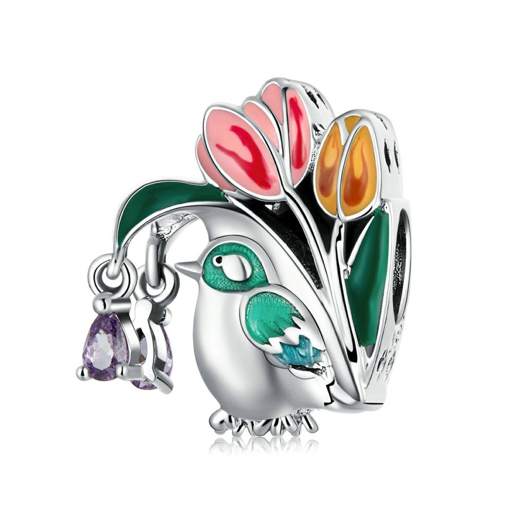flowers and birds rain charm 925 sterling silver xs2250
