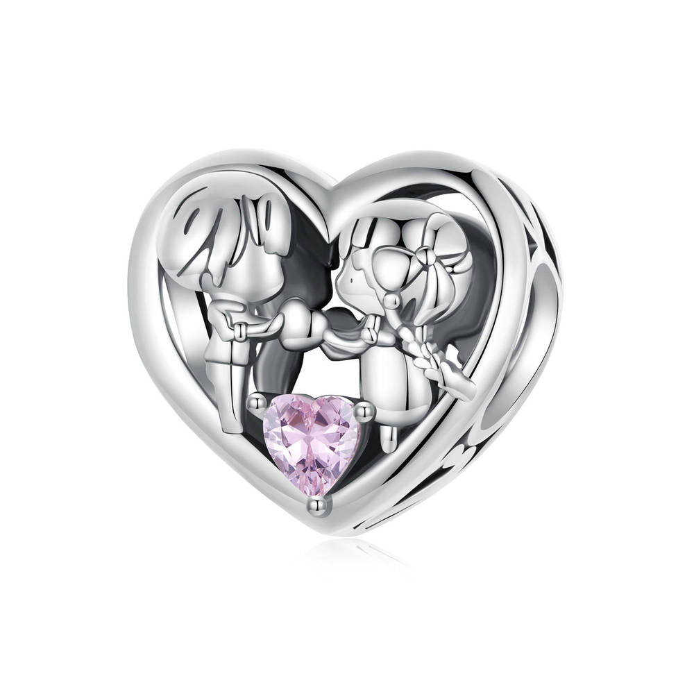 Little Boy and Girl Diamond Hearts Charm Silver Christmas Gifts - soufeelau