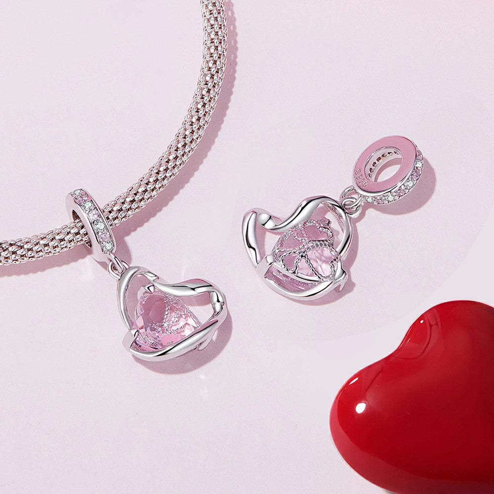 heart shaped ribbon dangle charm 925 sterling silver yb2251