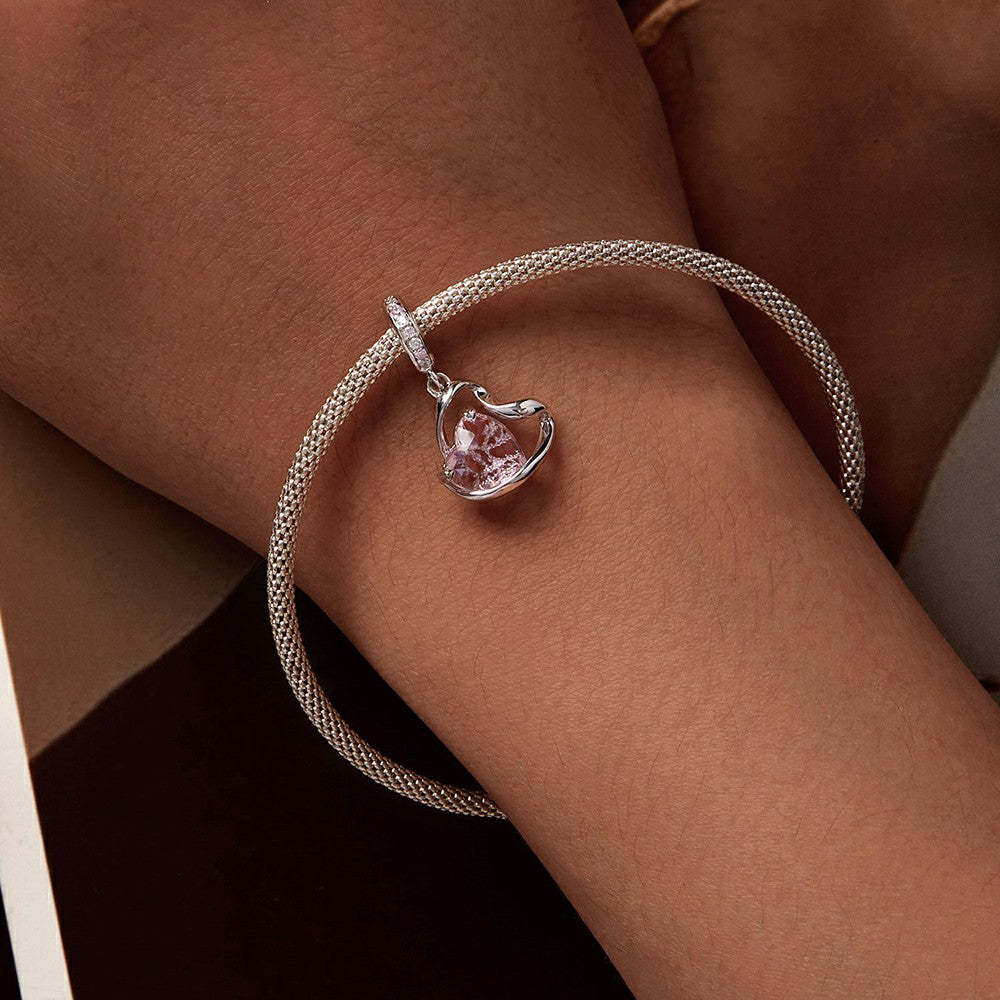 heart shaped ribbon dangle charm 925 sterling silver yb2251