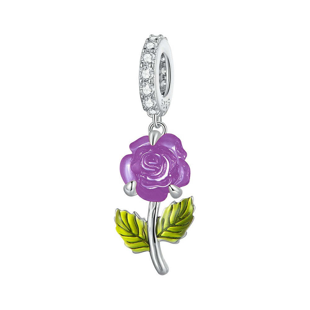 temperature discoloration crystal purple rose dangle charm 925 sterling silver yb2269