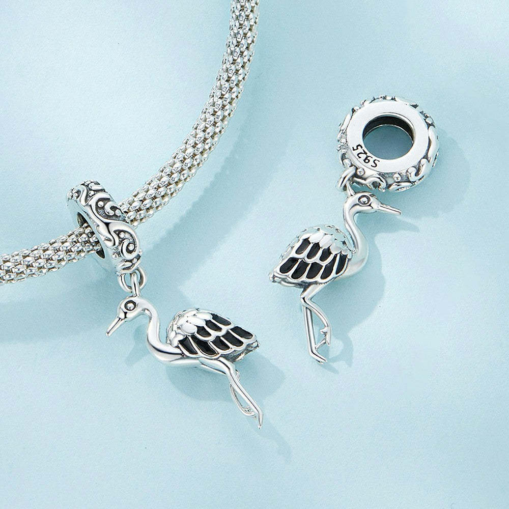 white stork dangle charm 925 sterling silver yb2303