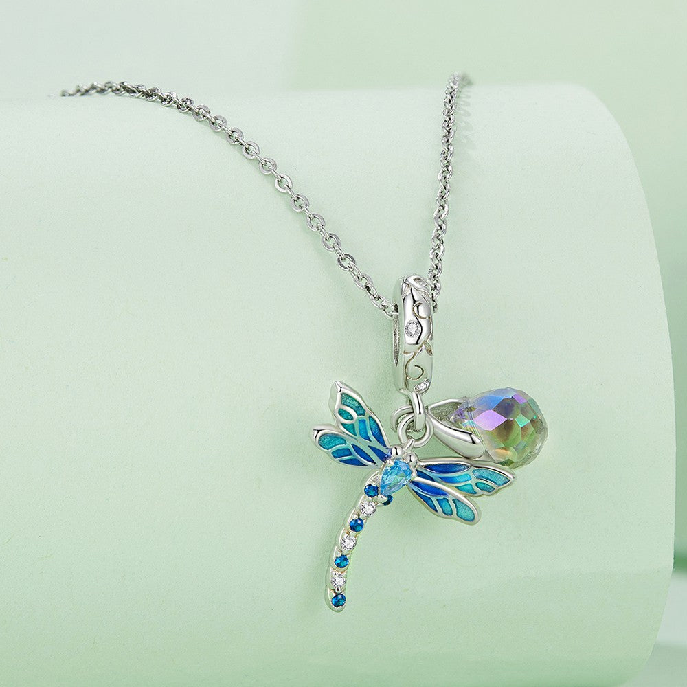 dragonfly and water drop dangle charm 925 sterling silver yb2316