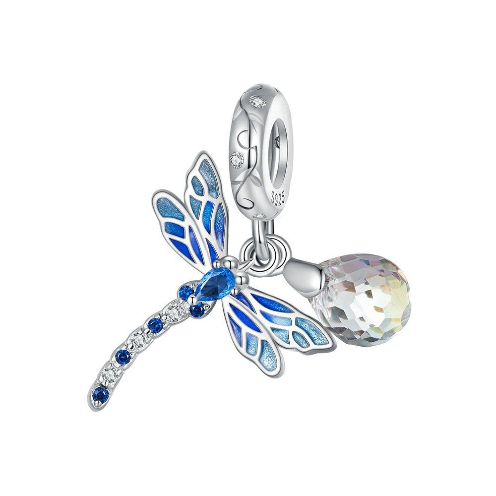 dragonfly and water drop dangle charm 925 sterling silver yb2316