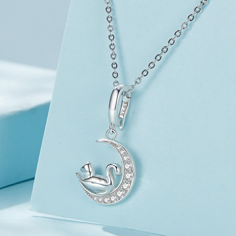 moon and cat opening and closing buckle dangle charm 925 sterling silver yb2323