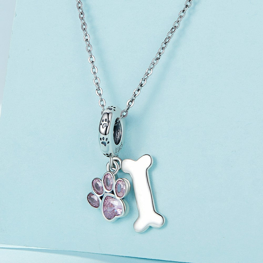 pink dog paw bones dangle charm 925 sterling silver yb2331