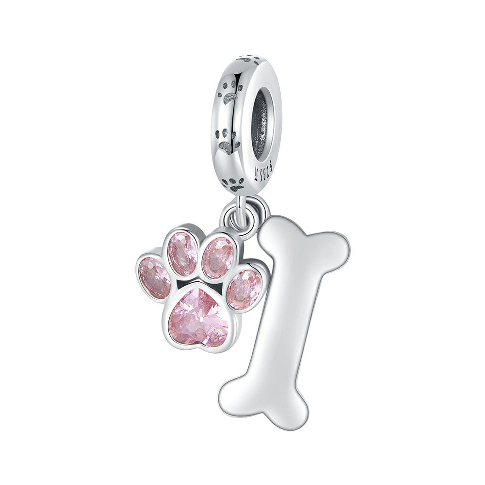 pink dog paw bones dangle charm 925 sterling silver yb2331
