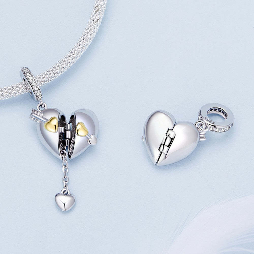 heart shape can be opened and closed dangle charm 925 sterling silver happy valentines day yb2377