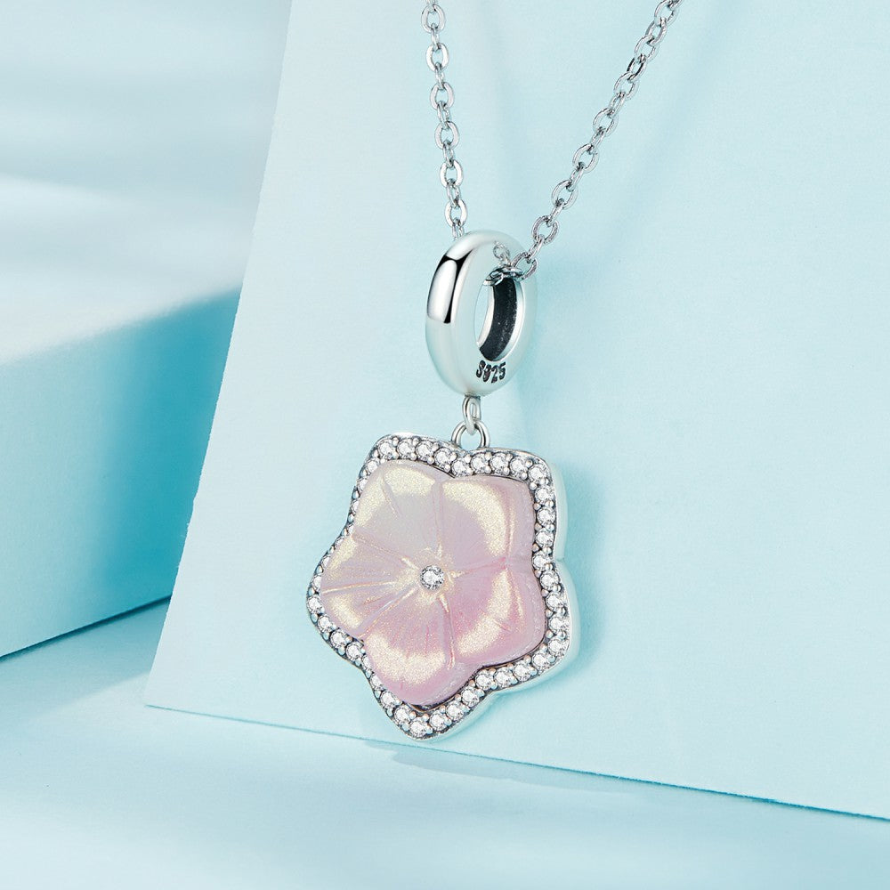 cherry blossoms pink glass dangle charm 925 sterling silver yb2395