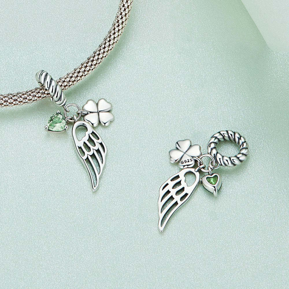four leaf clover and wing luck dangle charm 925 sterling silver yb2401