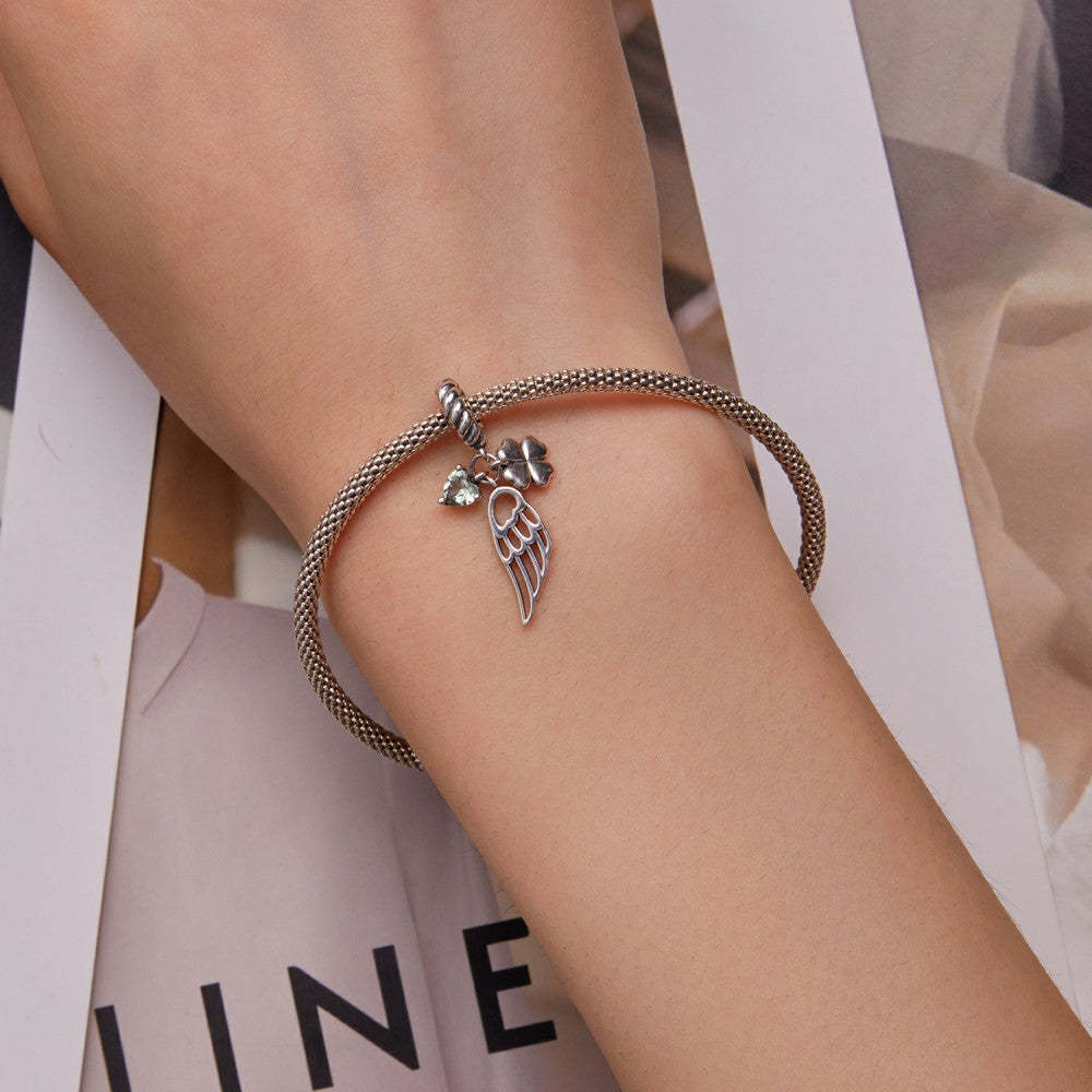 four leaf clover and wing luck dangle charm 925 sterling silver yb2401