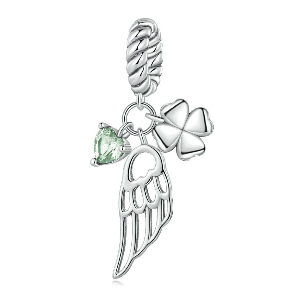 four leaf clover and wing luck dangle charm 925 sterling silver yb2401