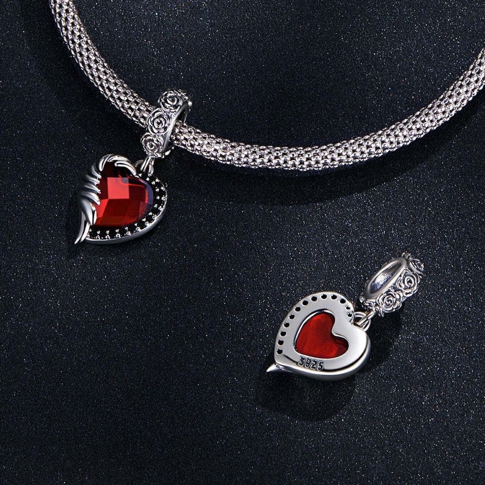rose heart dangle charm 925 sterling silver yb2447
