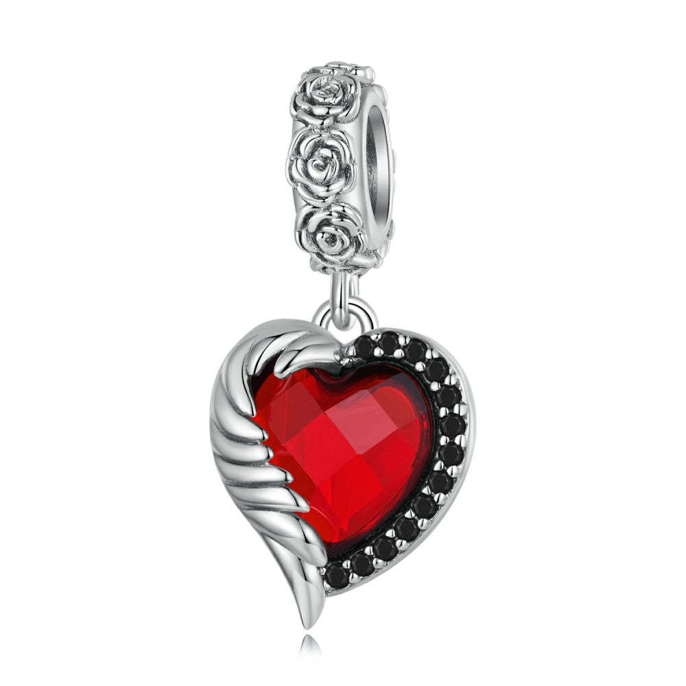 rose heart dangle charm 925 sterling silver yb2447