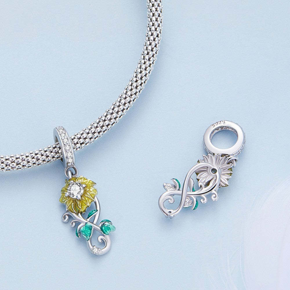 sunflower dangle charm 925 sterling silver yb2450