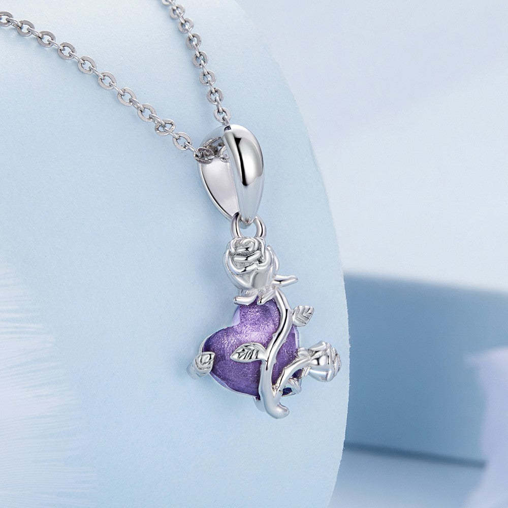roses and purple heart dangle charm 925 sterling silver yb2459